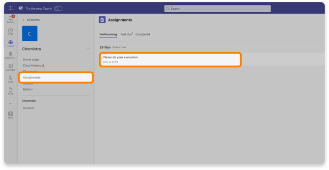 Assignments tab