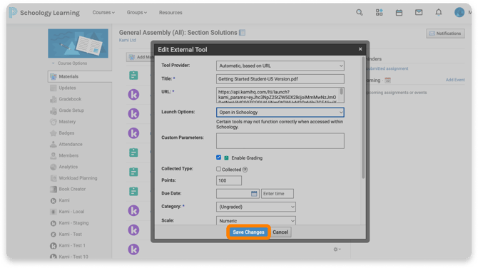Save assignment settings