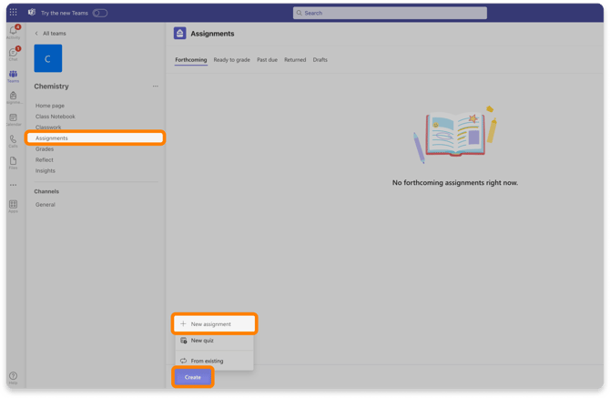 Create assignments in Teams