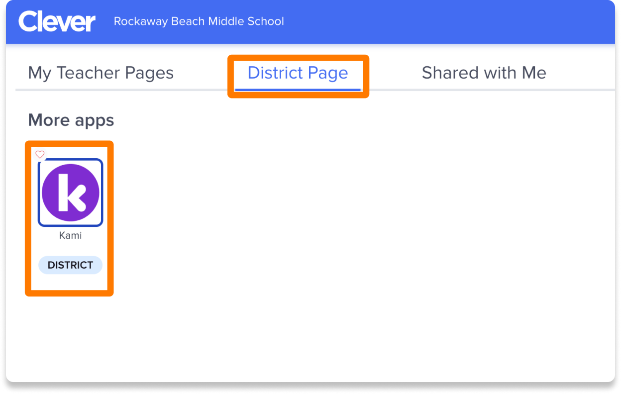 Image of the Clever District Page, with the Kami app highlighted.