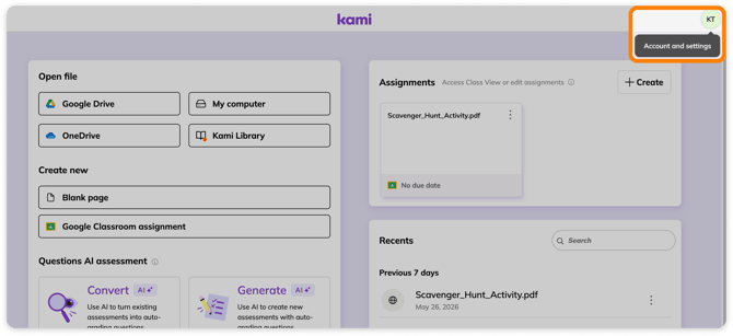 Account & Settings menu
