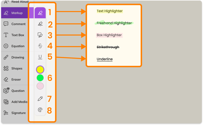 Markup tool options