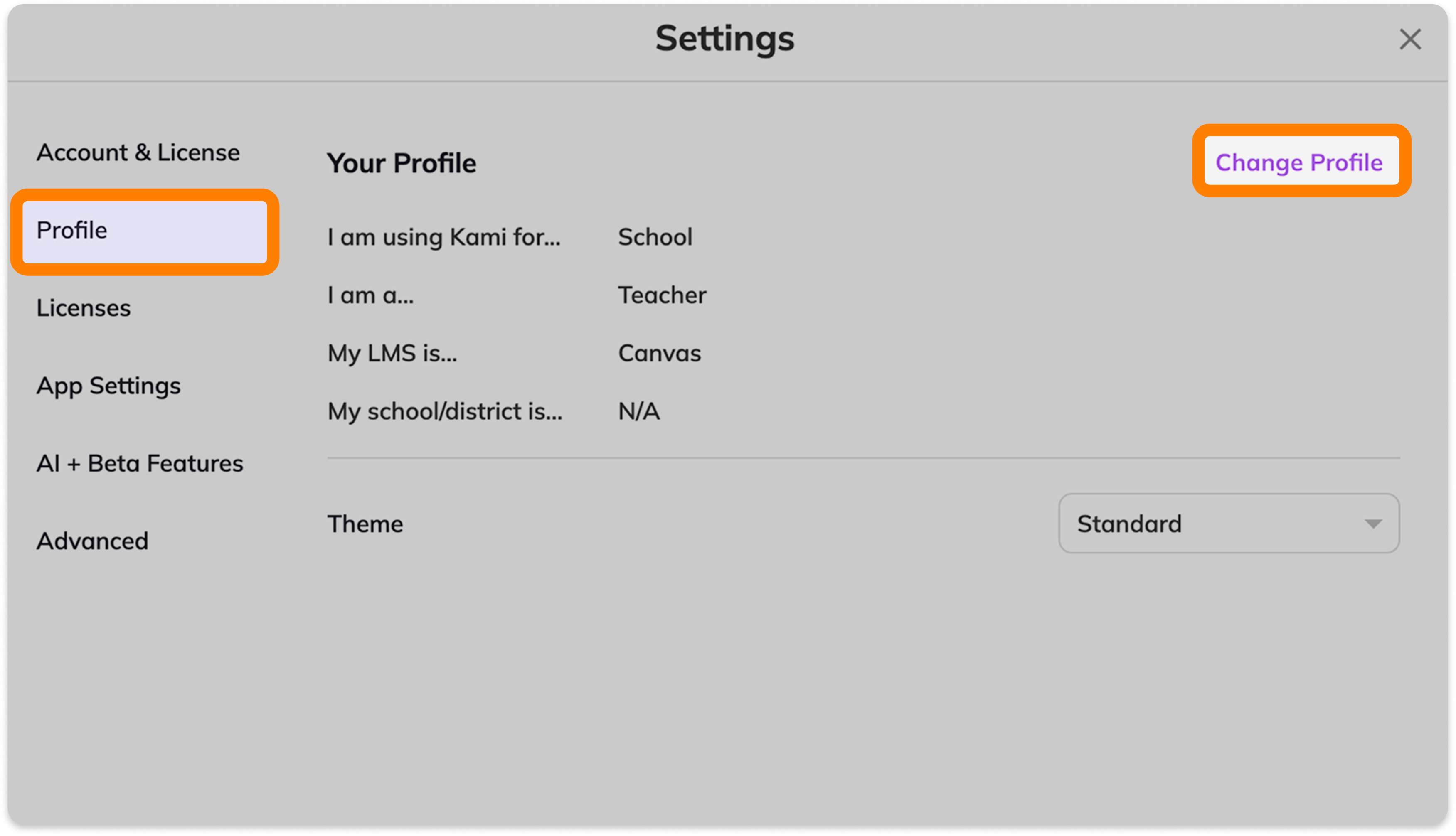 Change profile button