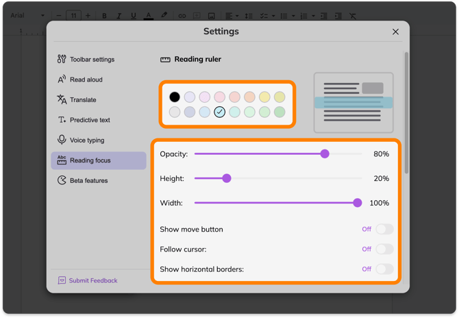 Reading ruler settings