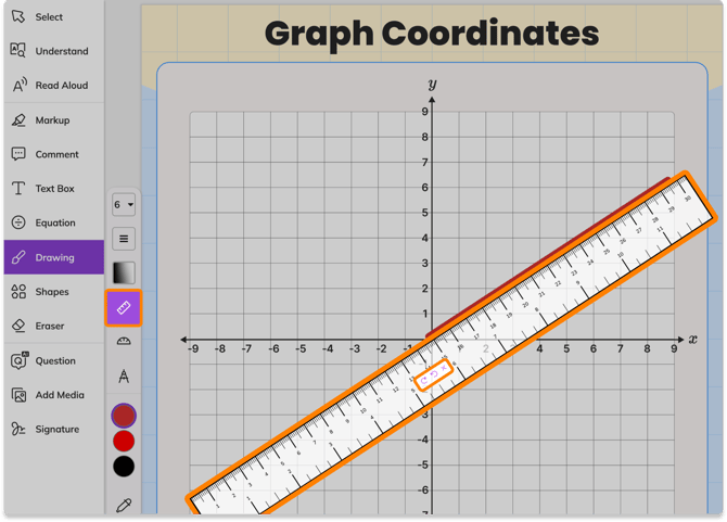 Screenshot of the Kami app demoing the ruler option in the Drawing tool.