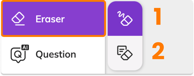 Screenshot of the Eraser tool menu in the Kami app, showing the two Eraser mode options.