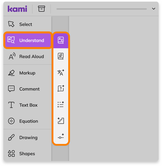 Understand tools menu on the Kami toolbar