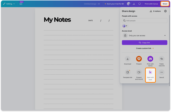 Open with Kami in Canva