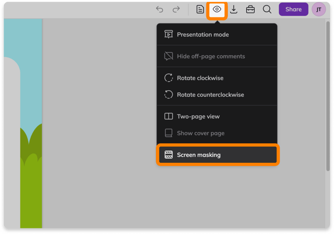 Screen masking option in the View menu