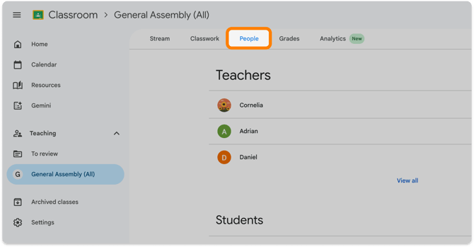 People Tab in Google Classroom > Courses