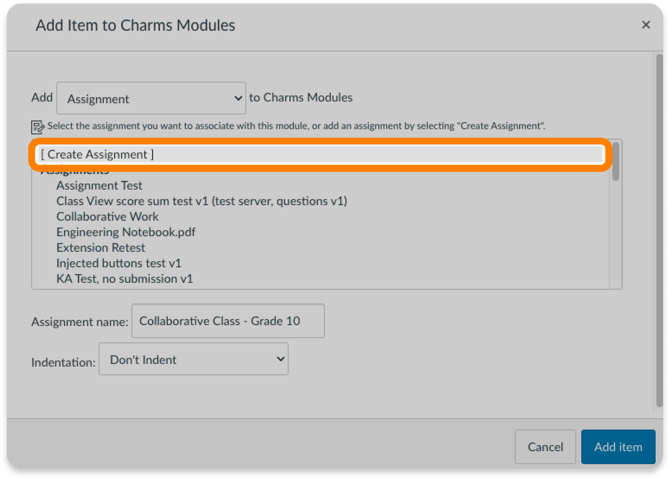 Create assignment option