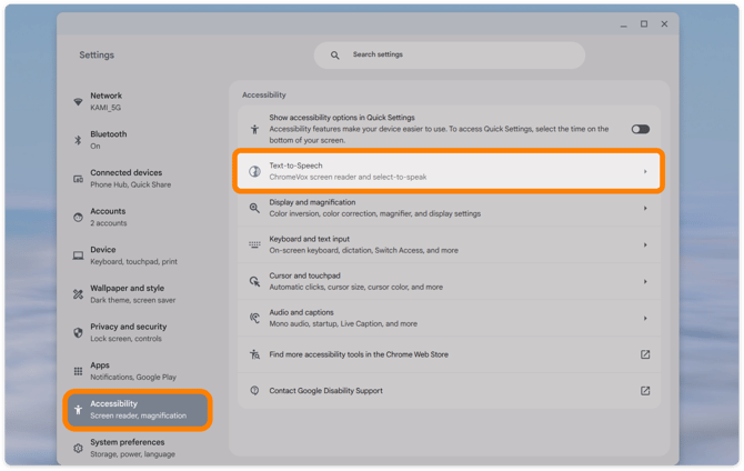 Chrome Settings > Accessibility