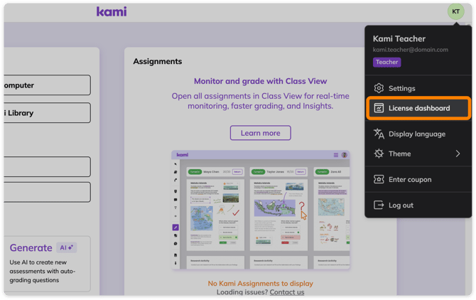 Kami license dashboard