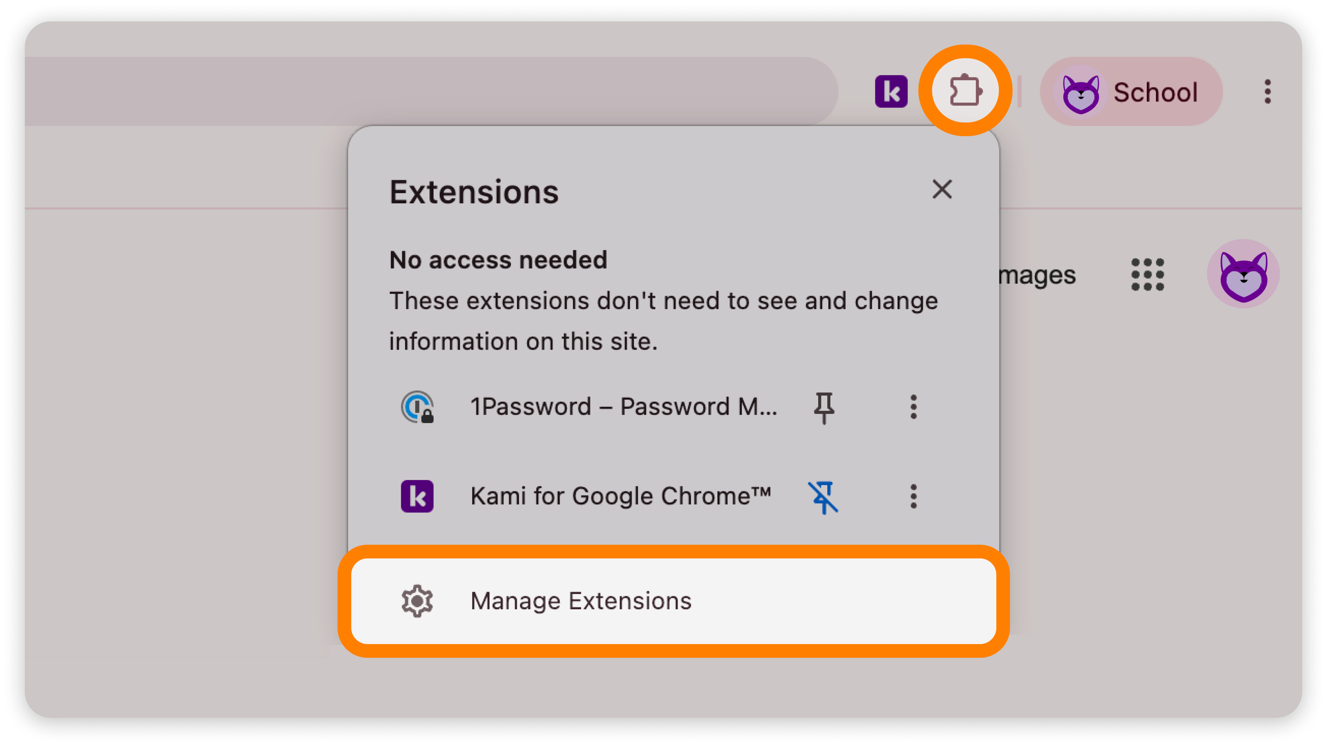 Manage extensions in Chrome
