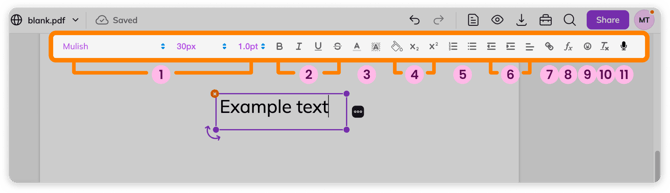 Text Box tool formatting bar