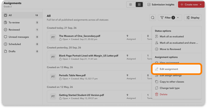 Edit assignment button