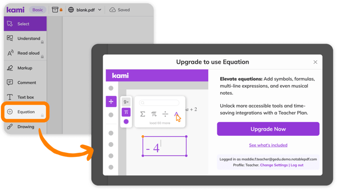 Upgrade pop-up for premium features