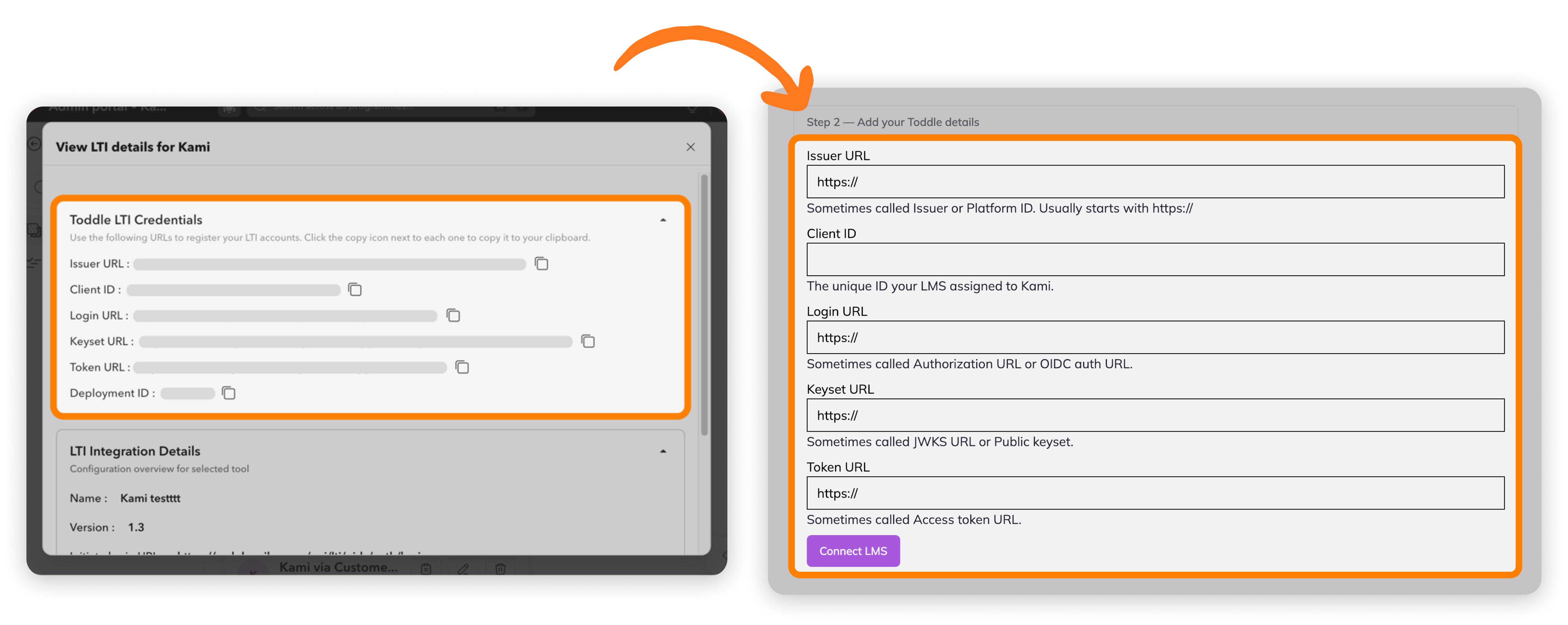 Copy Toddle LTI credentials into Kami