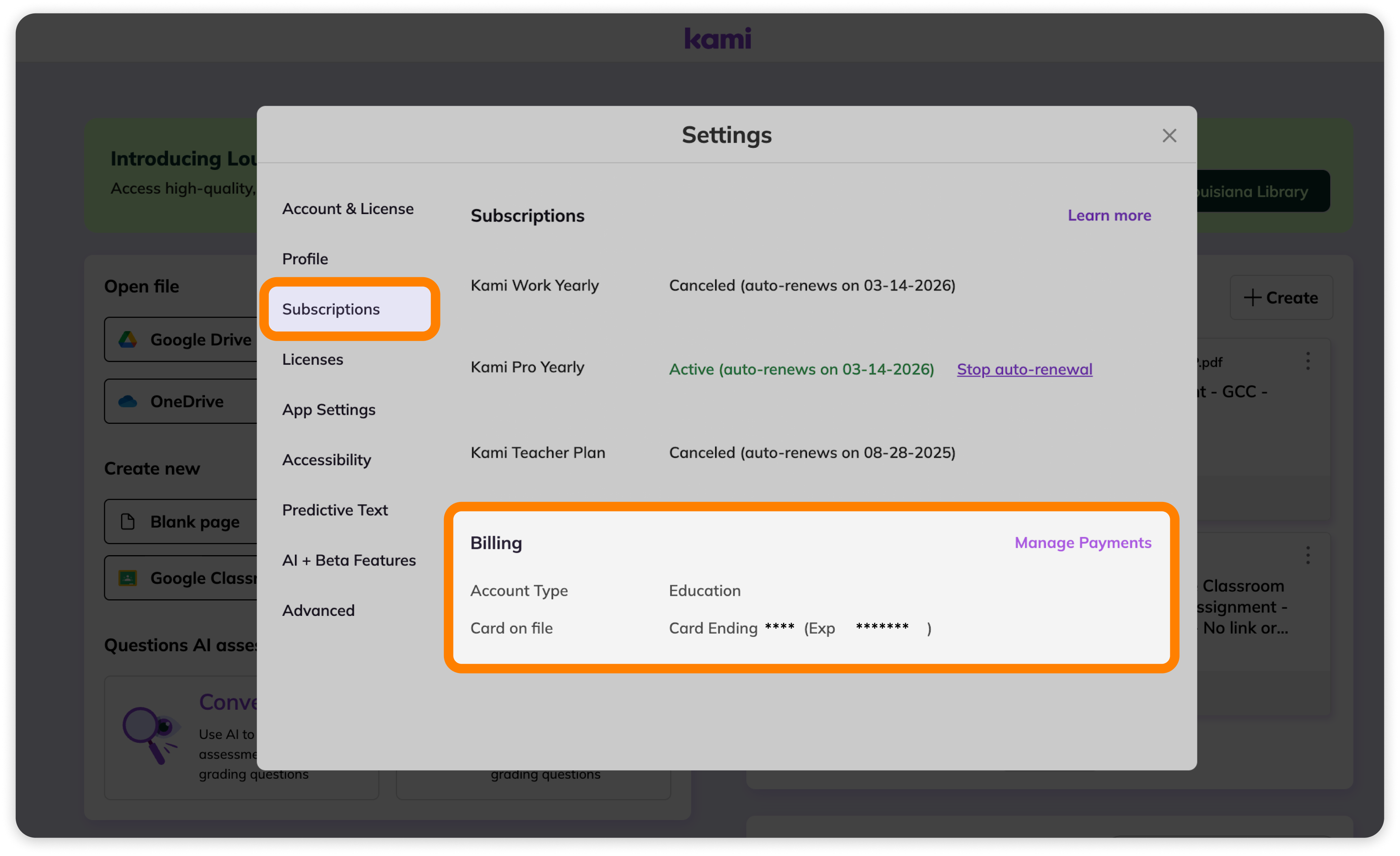 Settings > Billing